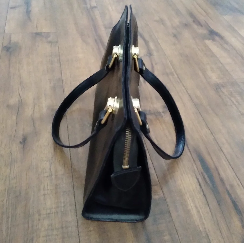 Vintage 50s‎ Engler's Black Leather Satchel With Gold Hardware
